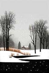 AI-generated minimalist snowy winter landscape, based on contributor's own photography. MidJourney.