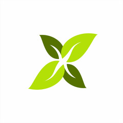 The leaf logo design forms a star formation and the letter X in negative space. Logos can be used for spa, salon, health, cosmetics and other business identities.