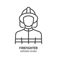 Firefighter line icon. Fireman outline vector symbol. Editable stroke.