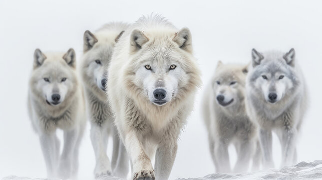 white wolves in the snow - Created with Generative AI technology.