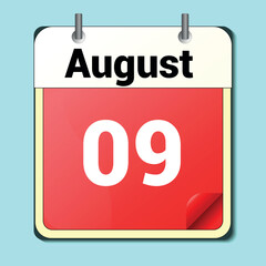 calendar vector drawing, date August 9 on the page