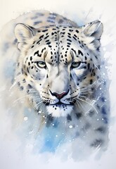 Fototapeta na wymiar Painting of rare Snow Leopard