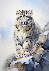 Obraz premium Painting of rare Snow Leopard