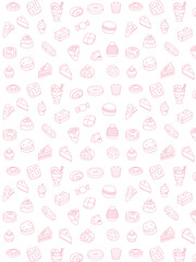 線画スイーツのパターン壁紙イラスト　縦向き