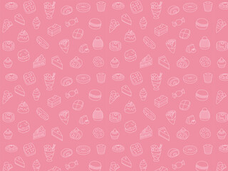 線画スイーツのパターン壁紙イラスト　背景塗り横向き