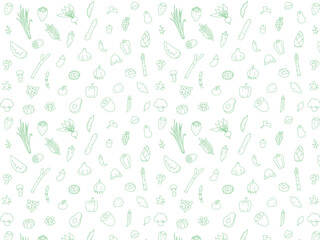 カラー野菜パターン壁紙イラスト　線画横向き