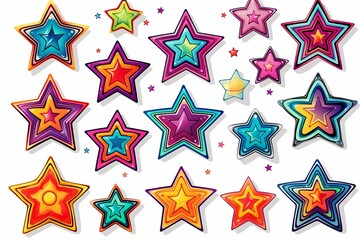 Collection of star groovy colourful stickers isolated on white background