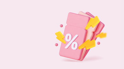 Pink coupon. For additional discounts. Premium 3D vector illustration. For big sales and profitable online purchases. In pastel pink tones 
