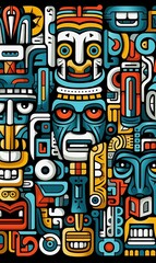 Abstract Tiki Face Design Pattern Phone Wallpaper Background