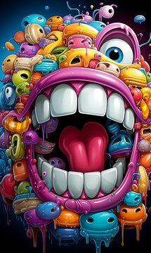 Big Mouth And Minions Abstract Pop Art Design Pattern Phone Wallpaper Background