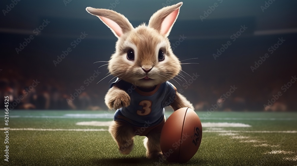 Poster Fluffy Touchdowns: Football Player Bunny Scores Big