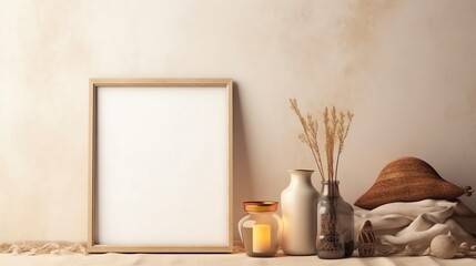 Mockup Frame Single Offset in Light Brown Boho Style Table