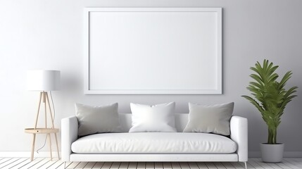 Mockup Frame Large Centered in White Minimalist Living Room Sofa
