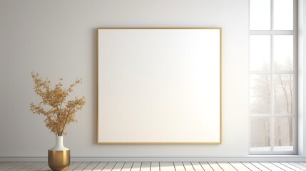 Mockup Frame Large Centered in Gold Bright Room with Vase Window