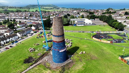 Aerial View of Erecting the Eleventh Night Bonfire Celebrations at Craigyhill Larne N Ireland