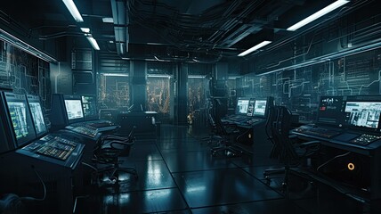 Computer room background, server room scene, AI