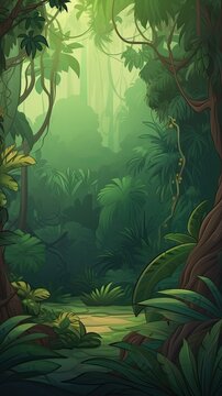 Jungle background illustration image, graphic recourse, backdrop artwork, website banner, background landscape, AI