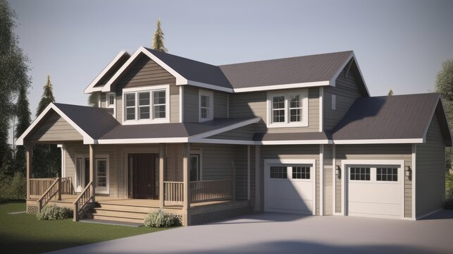 Cad 3d rendering of a house on the computer, mockup of house design, cad drafting in revit or autocad, AI	