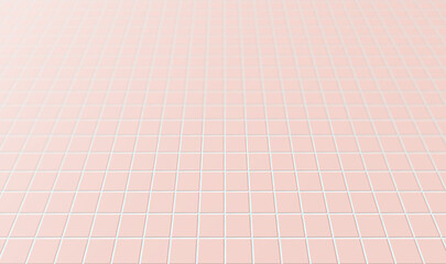 遠くがボケた浴室の床。ピンクのタイル。つるつるした質感。モックアップのバックグラウンド。