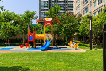 Colorful playground on the courtyard in the park.
