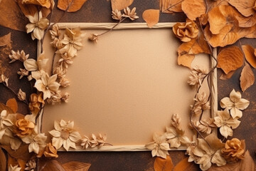 Naklejka na ściany i meble Frame made of dried flowers and leaves with copy space AI-Generated 