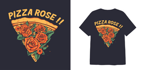pizza rose illustration t shirt design and sticker