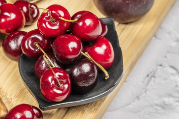 A handful of red cherries