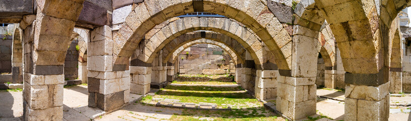 Panoramic view The Agora of Smyrna. Agora of Izmir is an ancient Roman agora located in Smyrna.