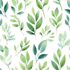 Seamless background with watercolor leaf doodles, bright background. Luxury pattern for creating textiles, wallpaper, paper. Generative AI.