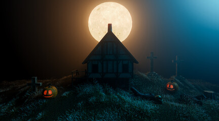 halloween festival scary scene, 3d illustration renderng