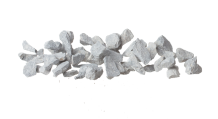 Rock gravel fly explosion fall, gray stone pebbles rock explode abstract cloud fly. Construction rock stone splash in air, object design. White background isolated freeze shot, selective focus blur