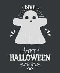 Happy Halloween background vector. Boo trick or treat chalkboard illustration.