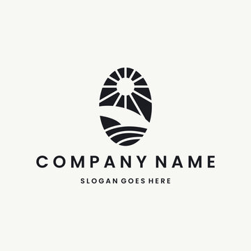 Farm Sun Logo Vector Design Template Black Logo And White Background