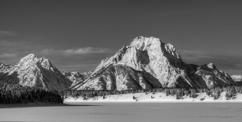 Black and White Mount Moran in Winter Grand Teton National Park