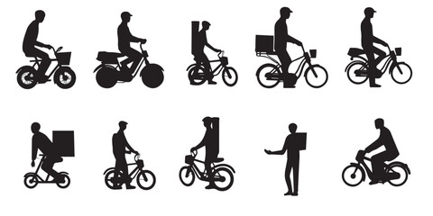 Silhouette Delivery Man vector collection. Cycle delivery man