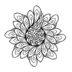 Black and white abstract floral mandala pattern. Antistress coloring page.
