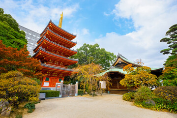 Fukuoka, Japan - Nov 20 2022: Tochoji Temple located in Hakata district. First built by Kobo Daishi...