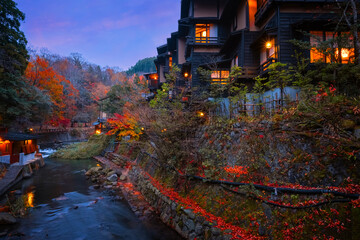 Kumamoto, Japan - Nov 22 2022: Kurokawa Onsen is one of Japan's most attractive hot spring towns....