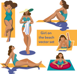 Girl of the beach vector set