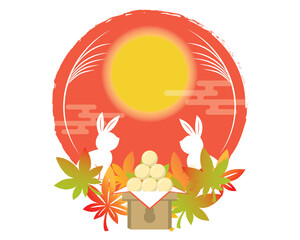 お月見　うさぎと満月　お月見団子