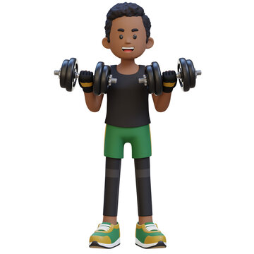 3D Sportsman Character Performing Bicep Curl with Dumbbell
