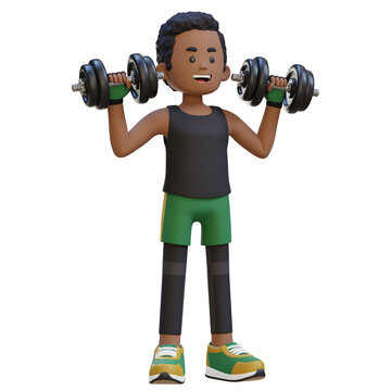 3D Sportsman Character Performing Dumbbell Shoulder Press