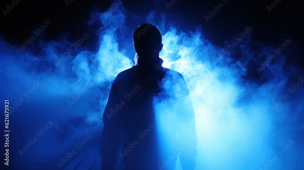 Canvas Prints A man standing in front of a blue light. Generative AI image.