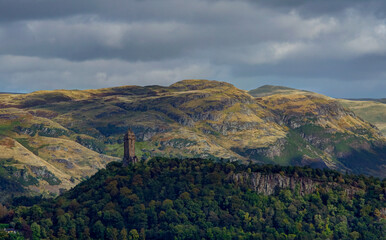 Naklejka premium Landscape and Wallace Monument, Stirling, Scotland
