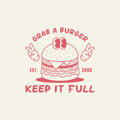 Retro mascot Burger suitable for poster, t shirt design.