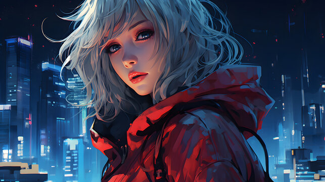 anime girl cyberpunk digital painting