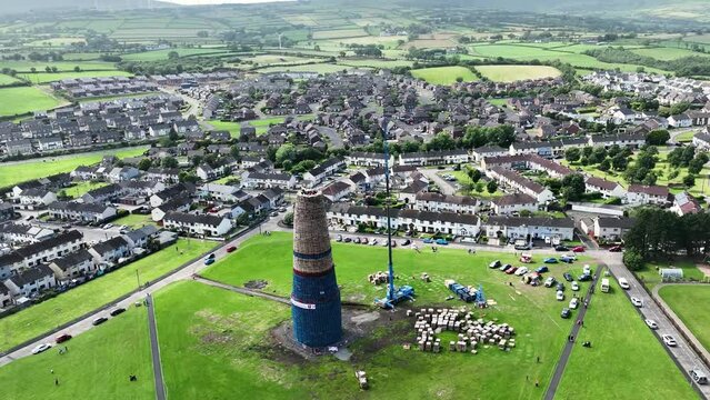 Aerial View of Erecting the Eleventh Night Bonfire Celebrations at Craigyhill Larne Northern Ireland 