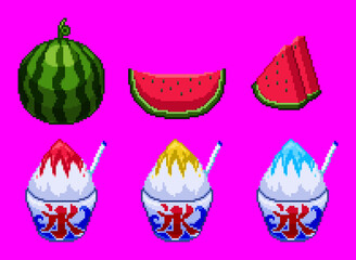 スイカとかき氷のピクセルアート