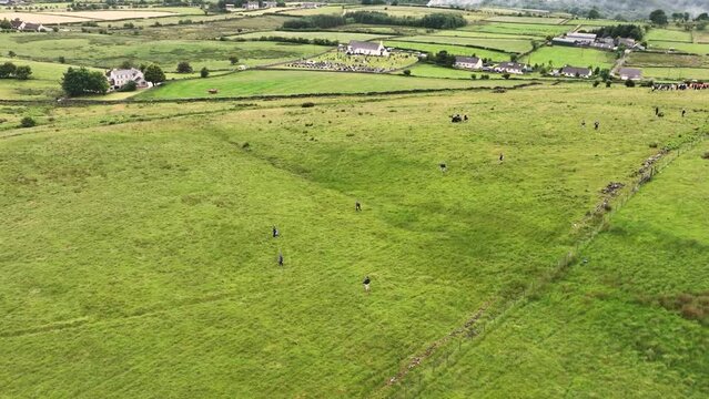 Aerial view of The GAA Poc Fada Championship at Shane O'Neills Hurling Club Glenarm Co Antrim Northern Ireland 07-07-23