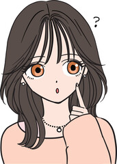 疑問に思い指を頬に当てる女の子